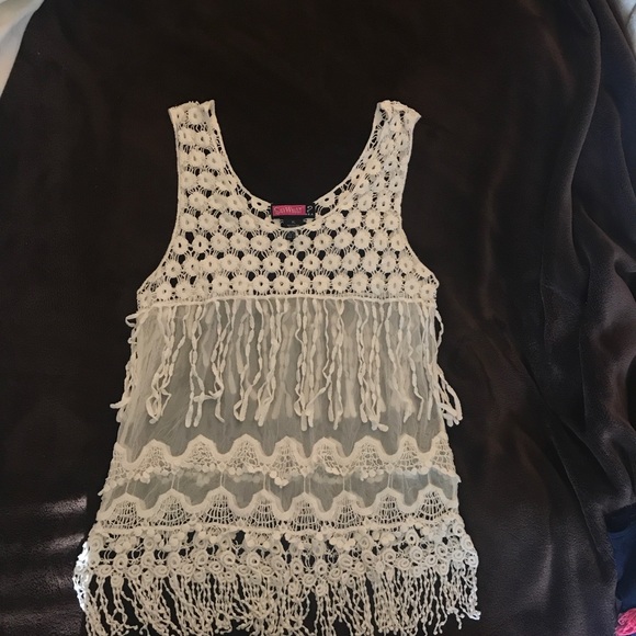 Say What? Tops - White Fringe Boho Tank